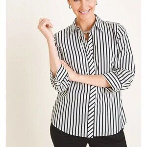 NWOT Chico's No Iron Cotton Striped Step Hem Stain Shield Shirt 3 XL 16 H14725